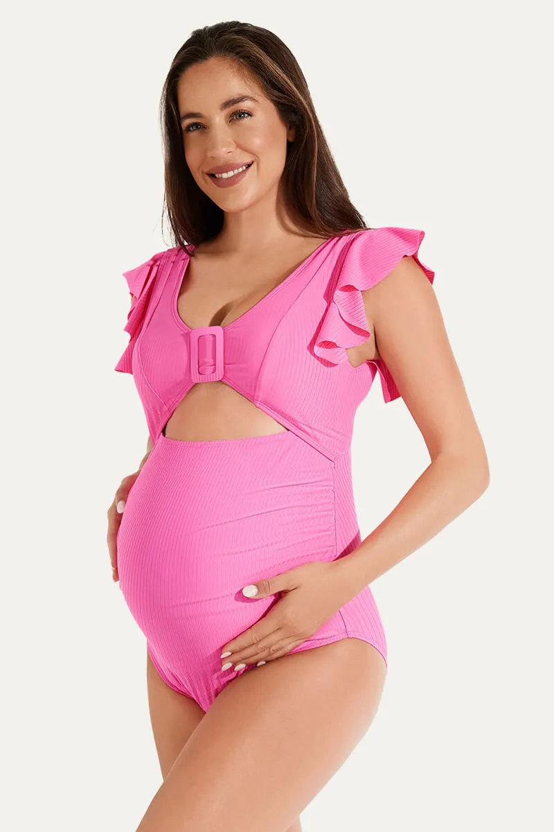 High Waisted One Piece Ruffled Cutout Swimsuits For Pregnant Women