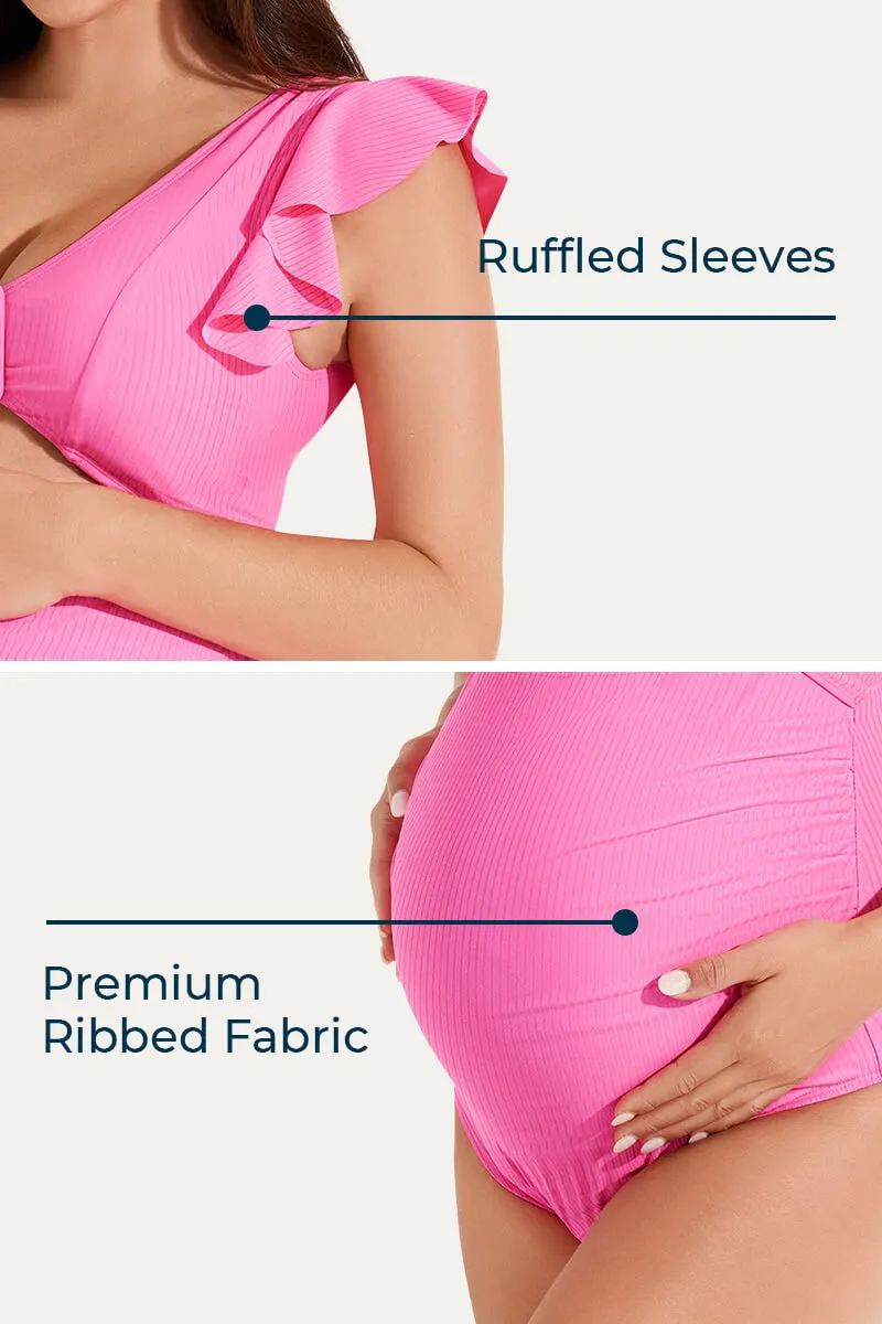 High Waisted One Piece Ruffled Cutout Swimsuits For Pregnant Women