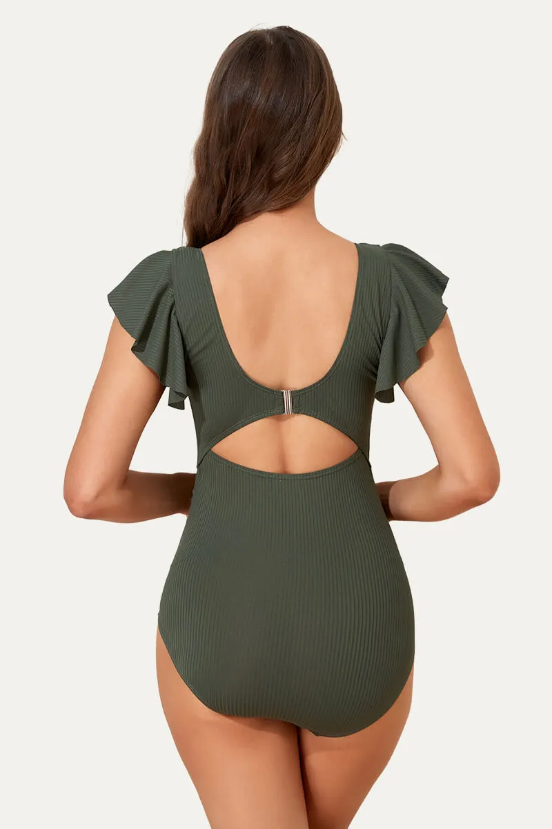 High Waisted One Piece Ruffled Cutout Swimsuits For Pregnant Women
