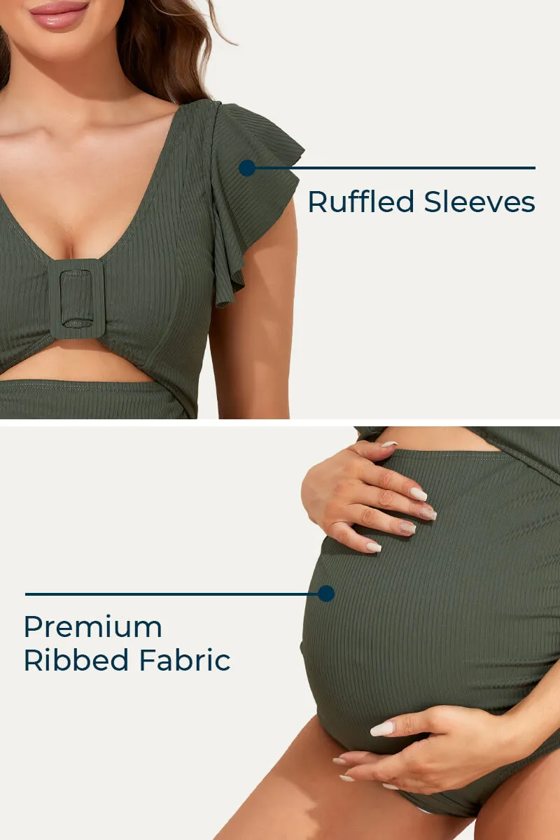 High Waisted One Piece Ruffled Cutout Swimsuits For Pregnant Women