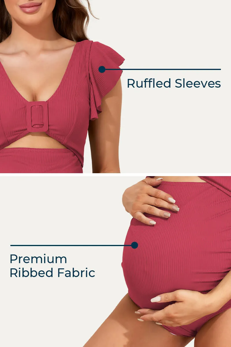 High Waisted One Piece Ruffled Cutout Swimsuits For Pregnant Women