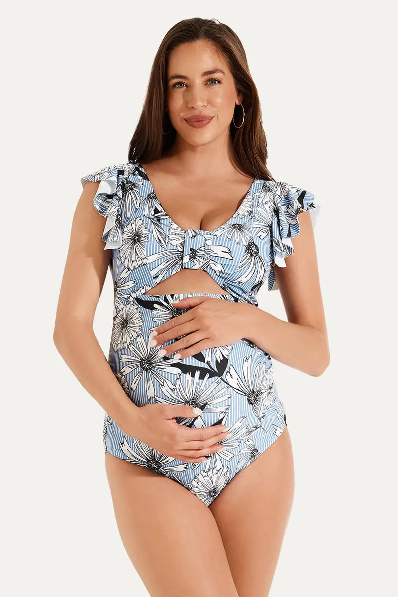 High Waisted One Piece Ruffled Cutout Swimsuits For Pregnant Women