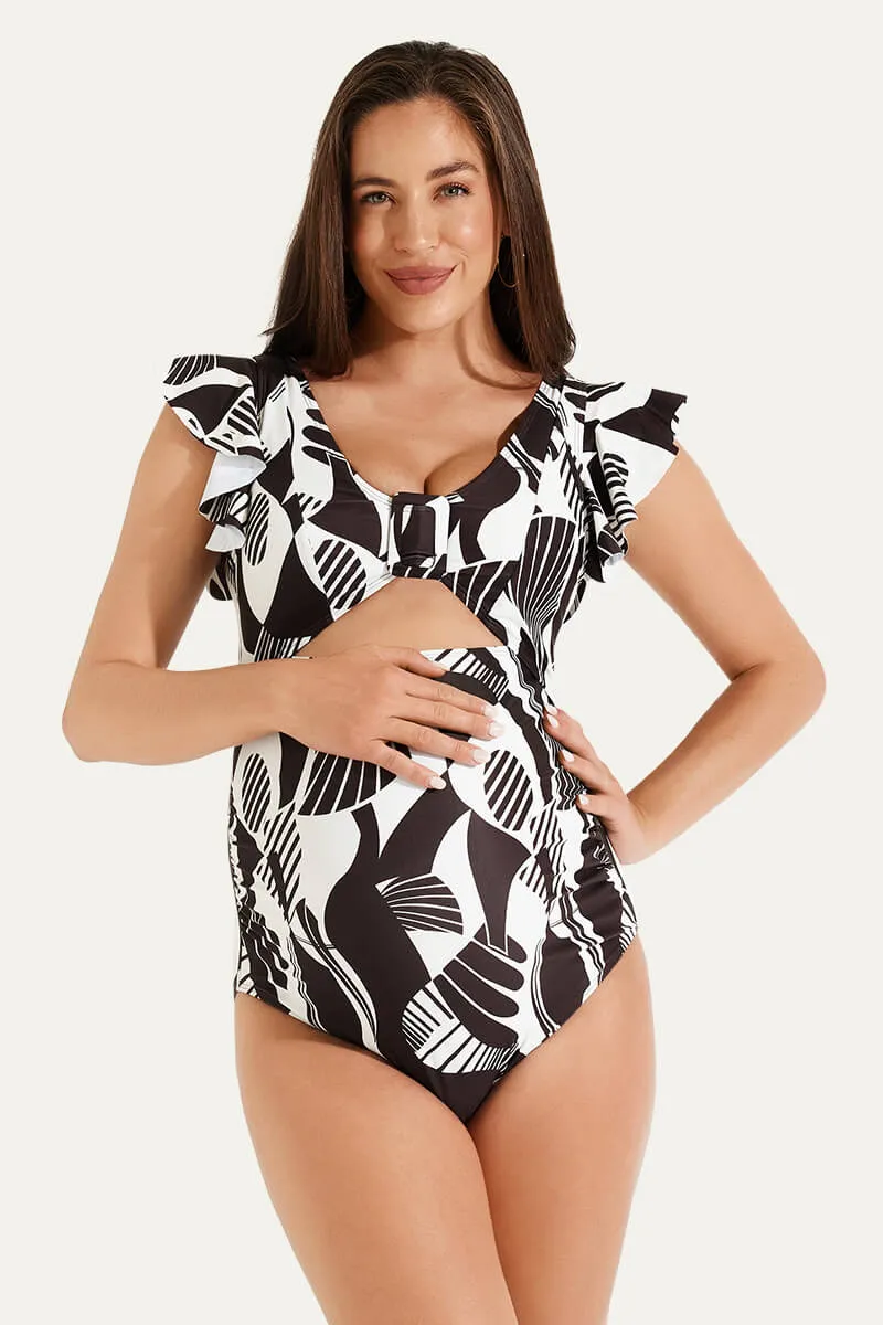 High Waisted One Piece Ruffled Cutout Swimsuits For Pregnant Women