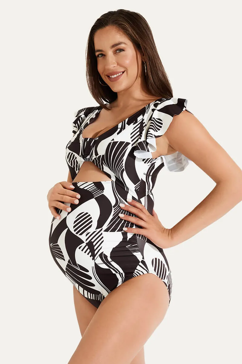 High Waisted One Piece Ruffled Cutout Swimsuits For Pregnant Women
