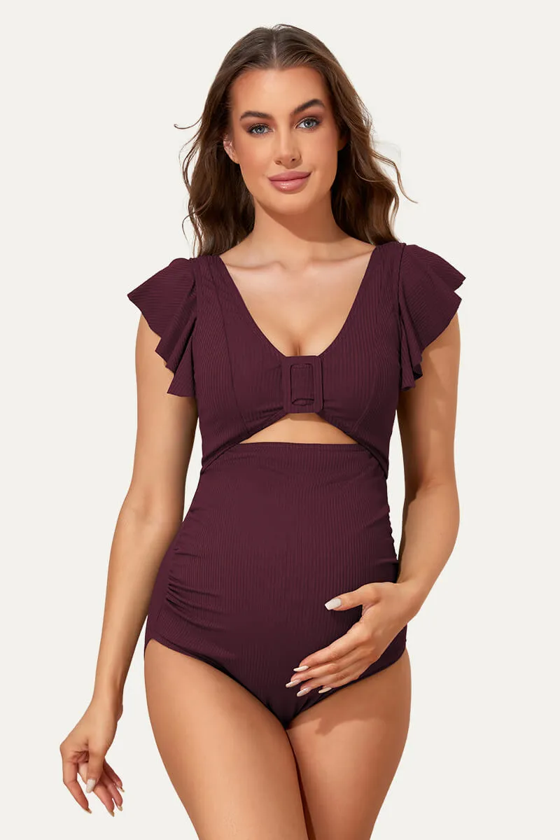 High Waisted One Piece Ruffled Cutout Swimsuits For Pregnant Women