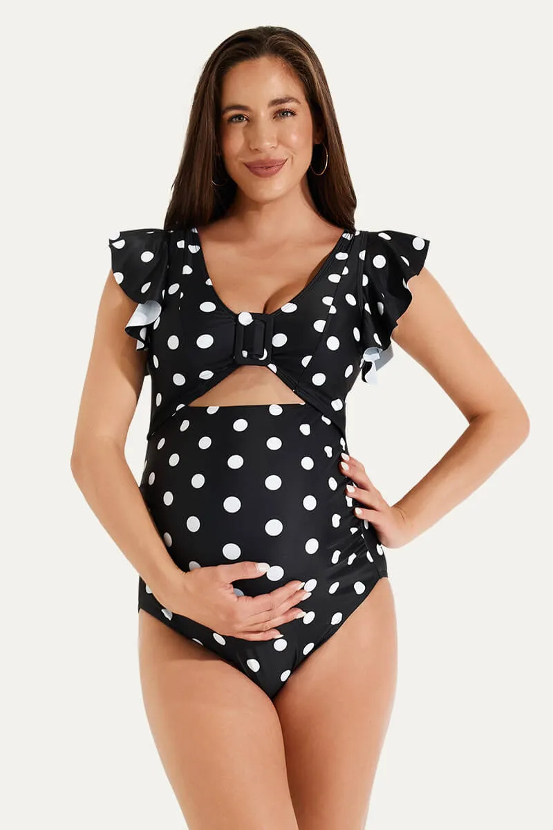 High Waisted One Piece Ruffled Cutout Swimsuits For Pregnant Women