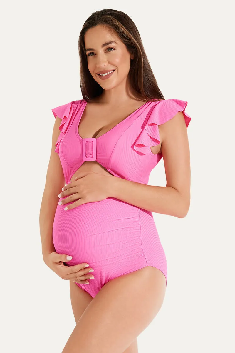 High Waisted One Piece Ruffled Cutout Swimsuits For Pregnant Women
