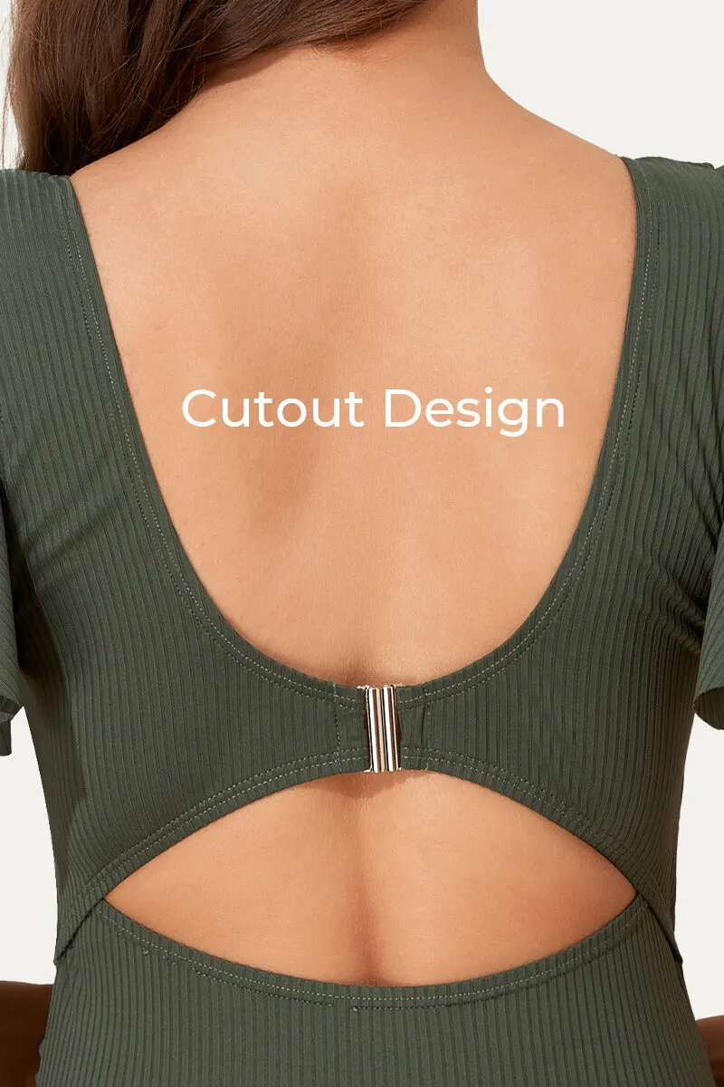 High Waisted One Piece Ruffled Cutout Swimsuits For Pregnant Women