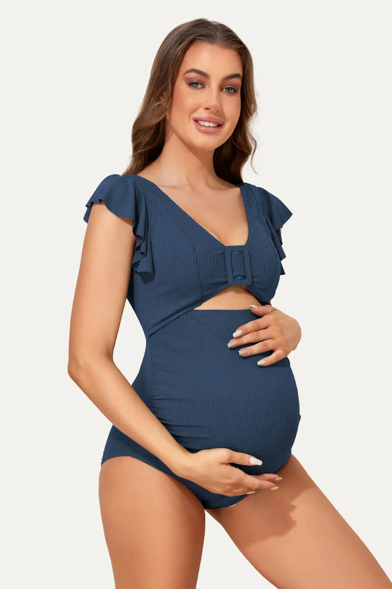 High Waisted One Piece Ruffled Cutout Swimsuits For Pregnant Women
