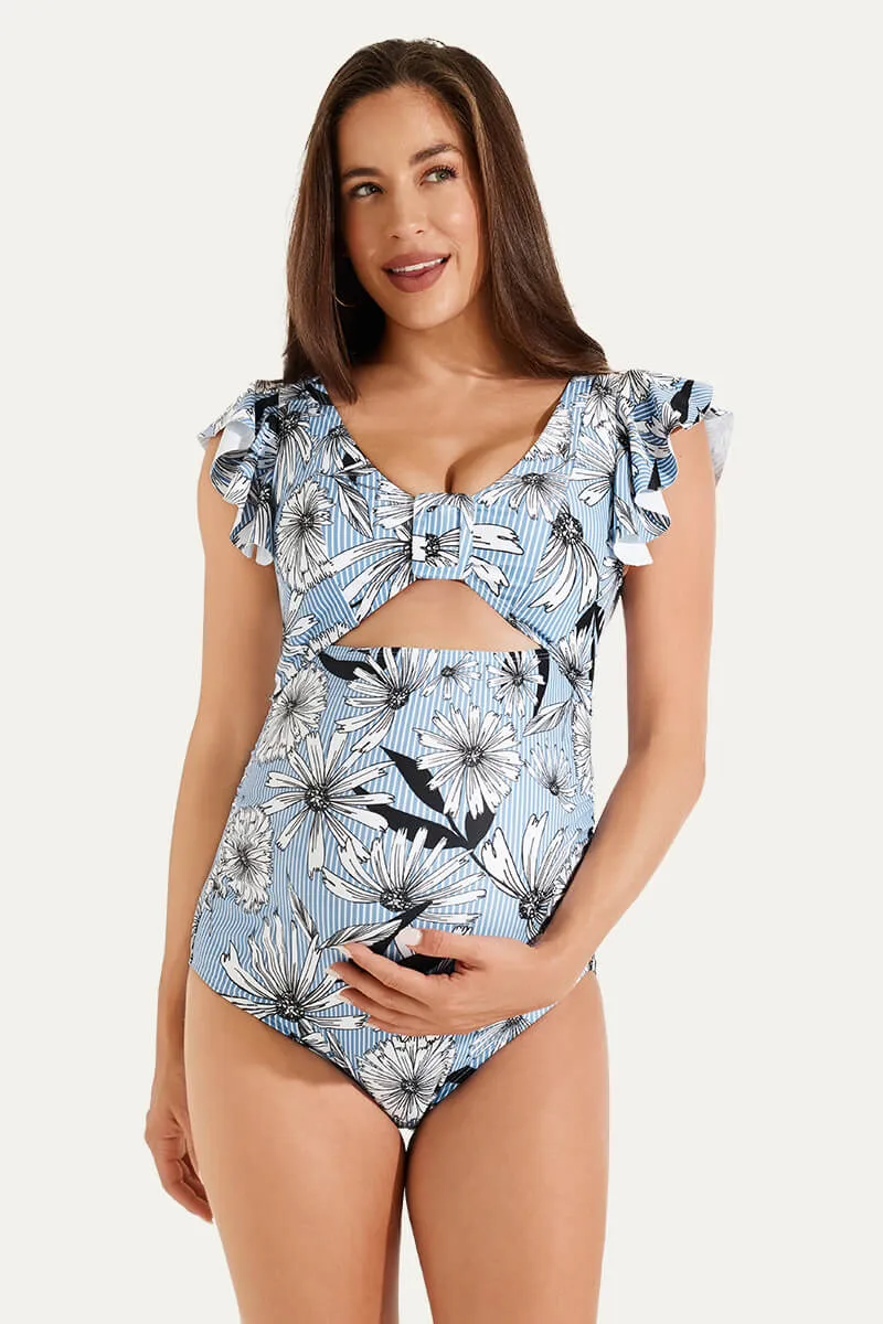 High Waisted One Piece Ruffled Cutout Swimsuits For Pregnant Women