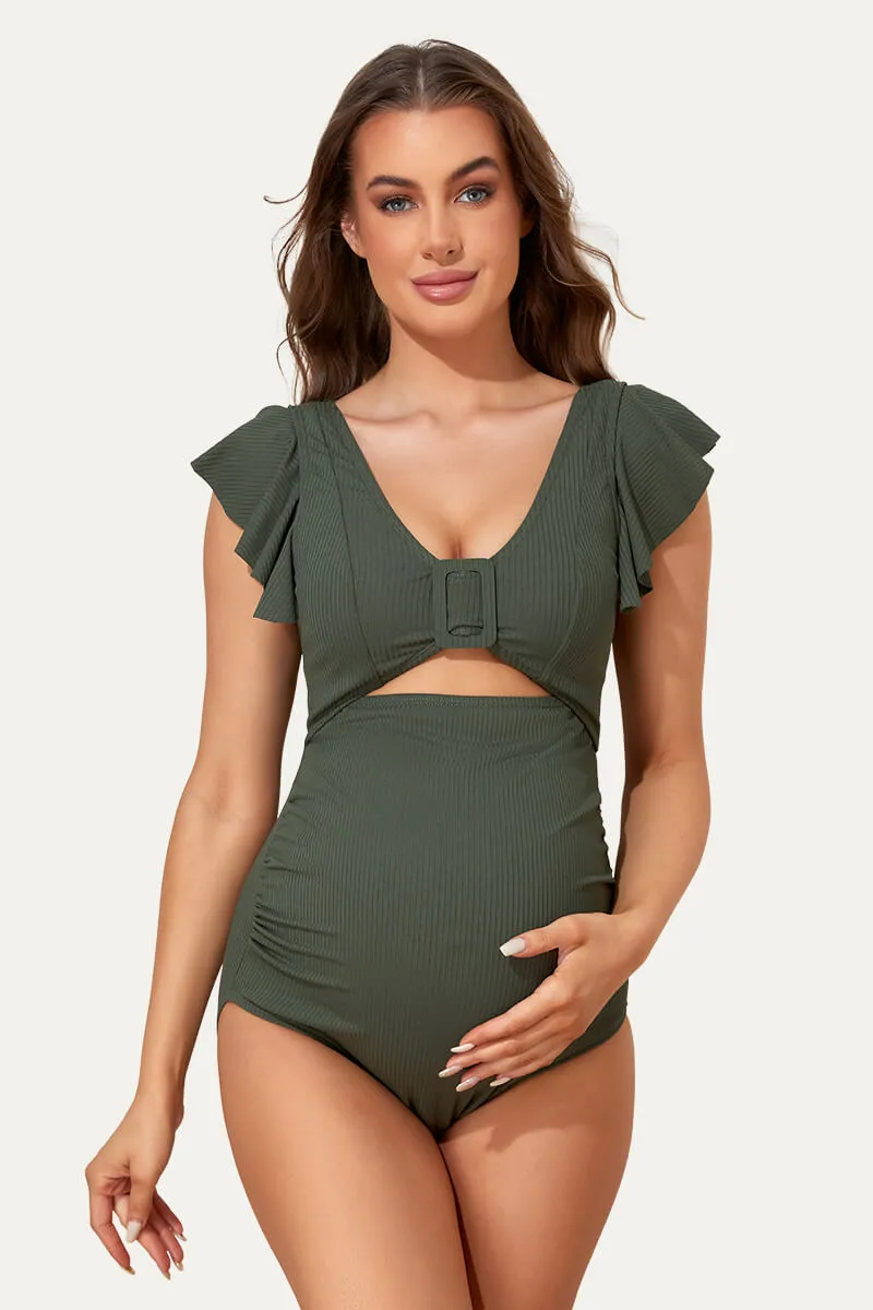 High Waisted One Piece Ruffled Cutout Swimsuits For Pregnant Women