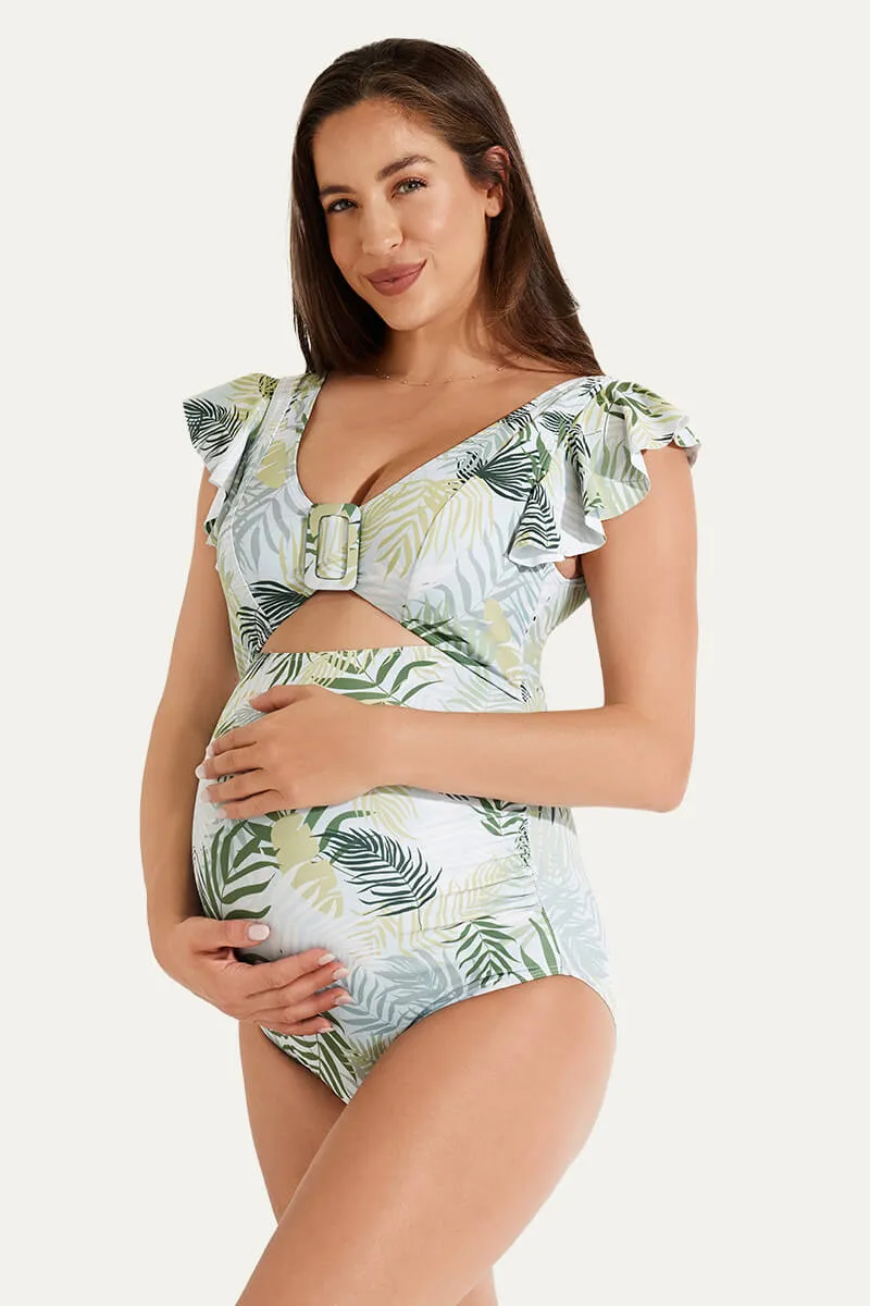 High Waisted One Piece Ruffled Cutout Swimsuits For Pregnant Women