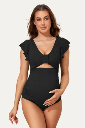 High Waisted One Piece Ruffled Cutout Swimsuits For Pregnant Women