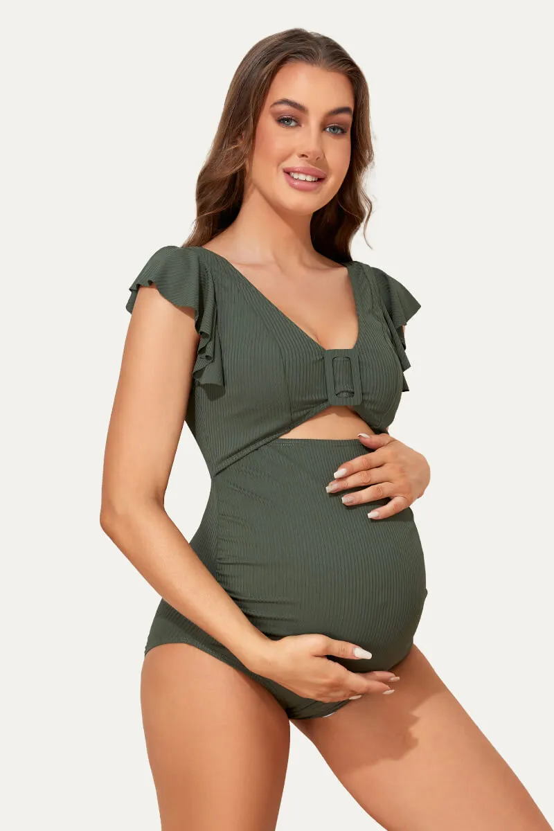 High Waisted One Piece Ruffled Cutout Swimsuits For Pregnant Women