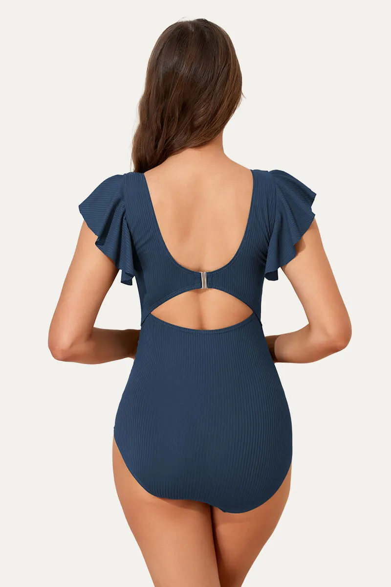 High Waisted One Piece Ruffled Cutout Swimsuits For Pregnant Women