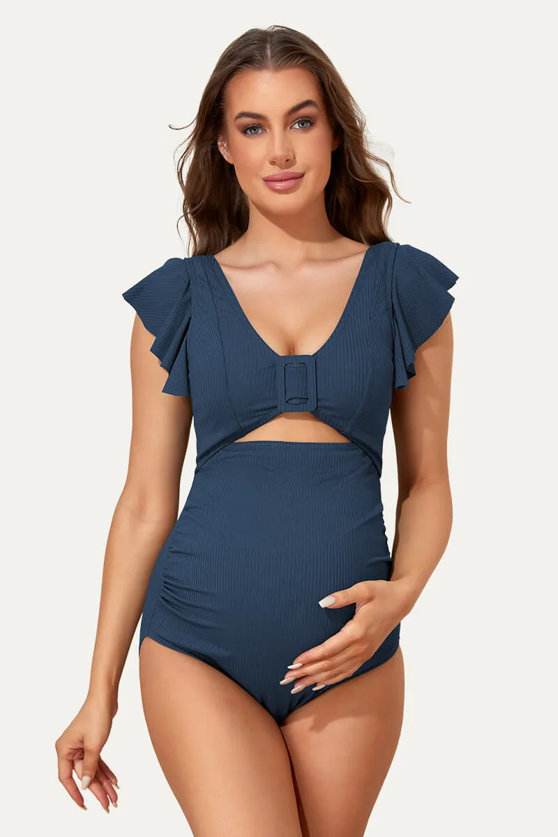 High Waisted One Piece Ruffled Cutout Swimsuits For Pregnant Women