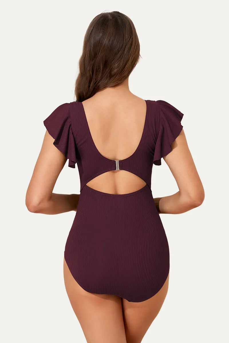 High Waisted One Piece Ruffled Cutout Swimsuits For Pregnant Women
