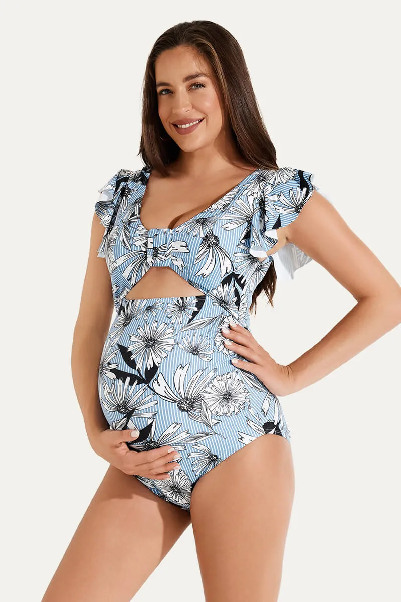 High Waisted One Piece Ruffled Cutout Swimsuits For Pregnant Women