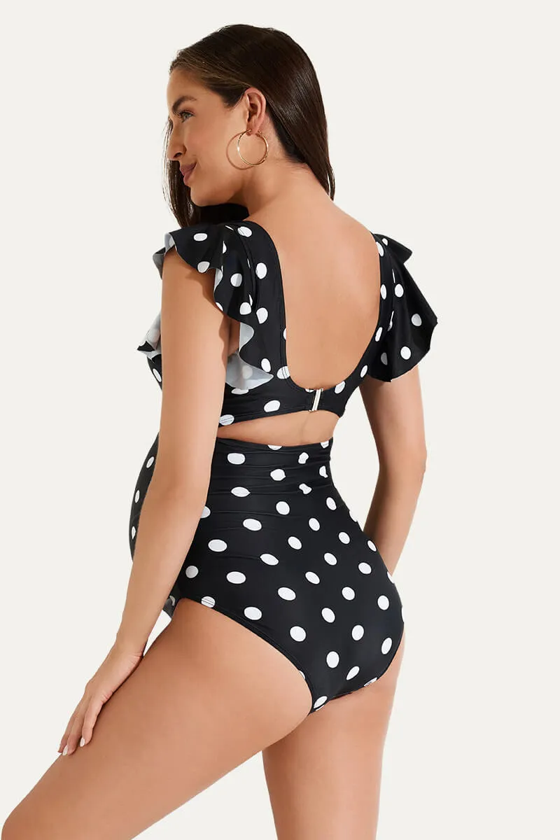 High Waisted One Piece Ruffled Cutout Swimsuits For Pregnant Women