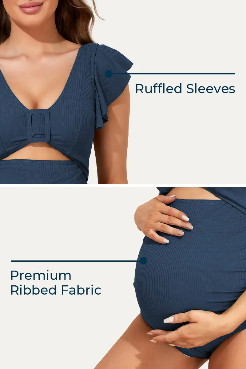 High Waisted One Piece Ruffled Cutout Swimsuits For Pregnant Women