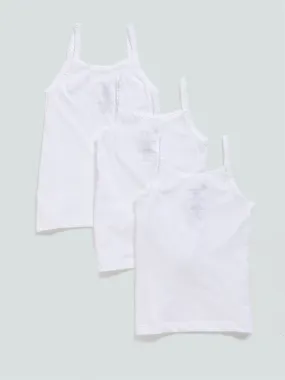 HOP Solid White Cotton Camisoles - Pack of 3