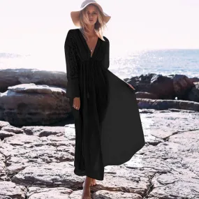 Lace Drawstring Lace-up Flowy Tassel Las Vegas Bohemian Maxi Dress #Black #Lace-Up #Bohemian