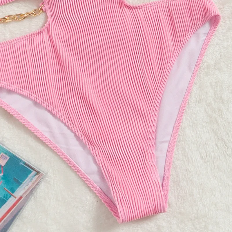 Ladies One Piece Swimsuit Beach Solid Color Swimsuit