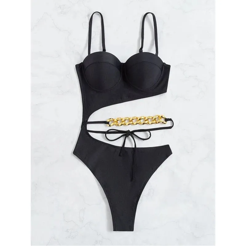 Ladies One Piece Swimsuit Beach Solid Color Swimsuit