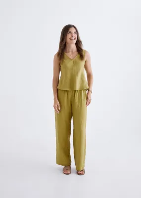 Lana Linen Pants in Olive