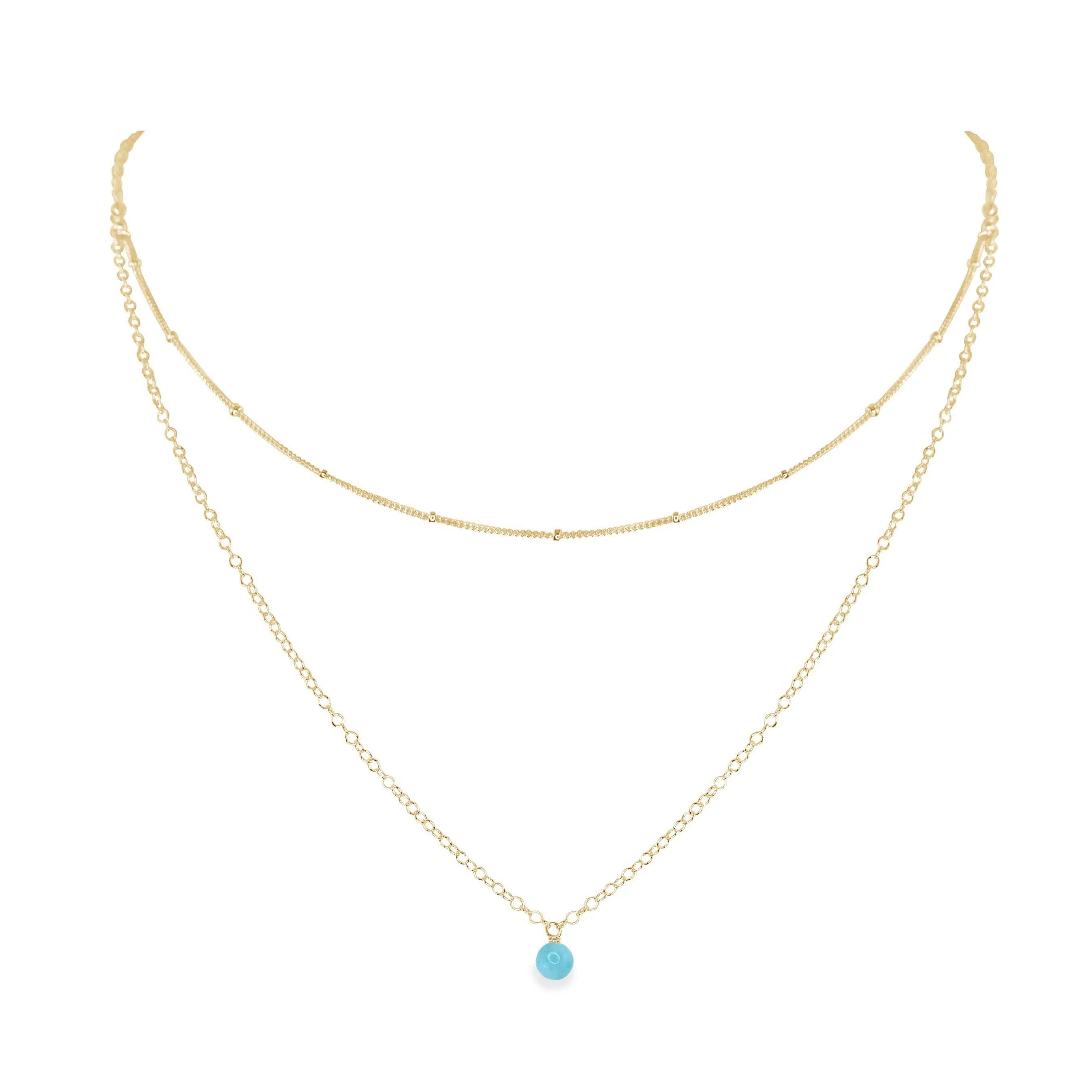 Larimar Gemstone Chain Layered Choker Necklace