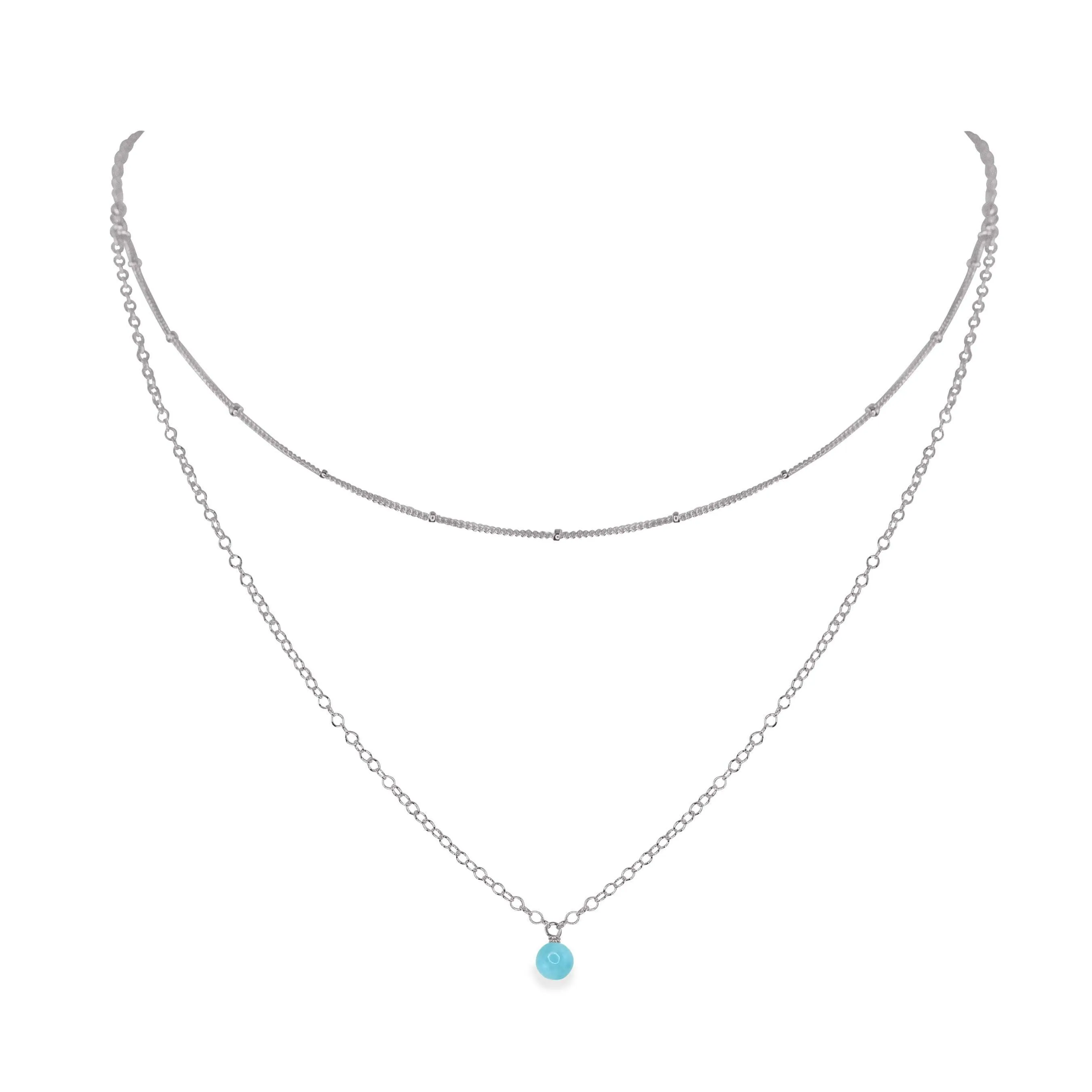 Larimar Gemstone Chain Layered Choker Necklace