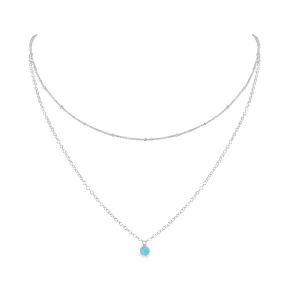 Larimar Gemstone Chain Layered Choker Necklace