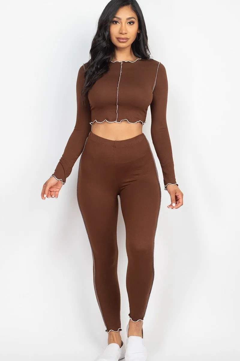 Lettuce Edge Crop Top & Leggings Set - Ships from The USA
