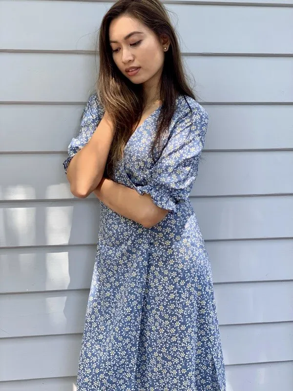 Lia Blue Floral Wrap Dress