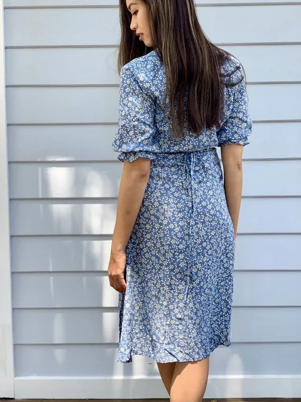 Lia Blue Floral Wrap Dress