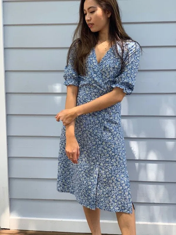 Lia Blue Floral Wrap Dress