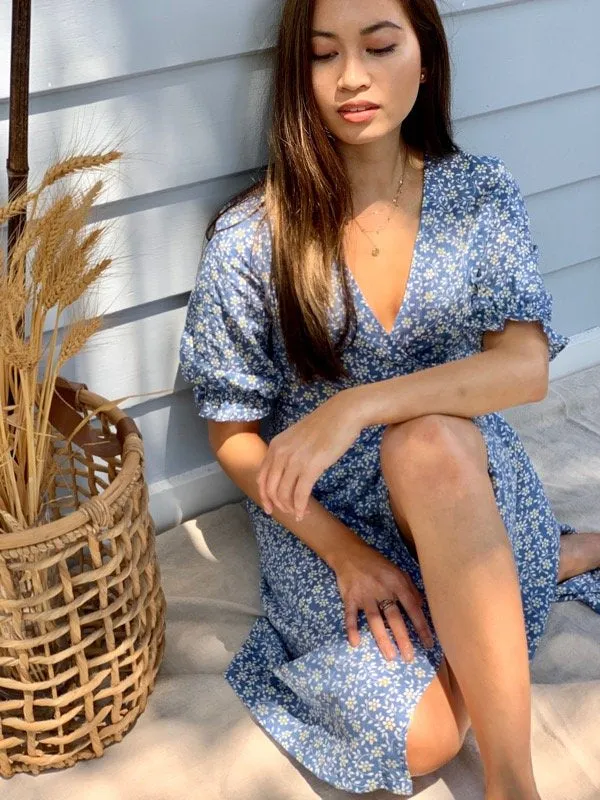 Lia Blue Floral Wrap Dress