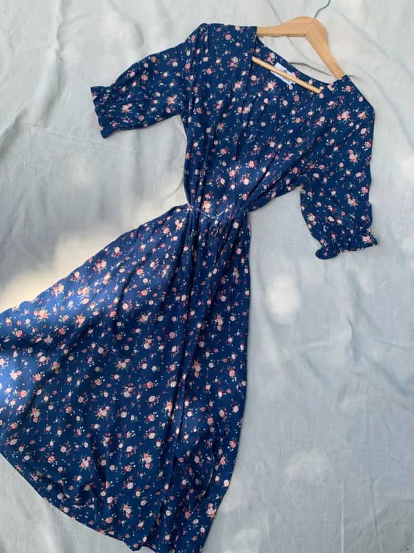 Lia Navy Blue Floral Midi Wrap Dress