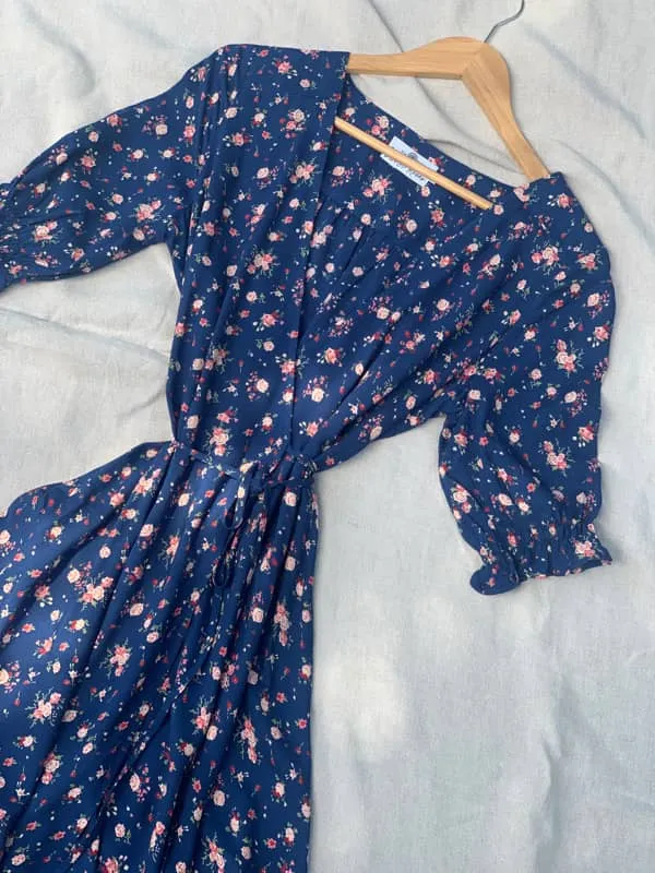 Lia Navy Blue Floral Midi Wrap Dress