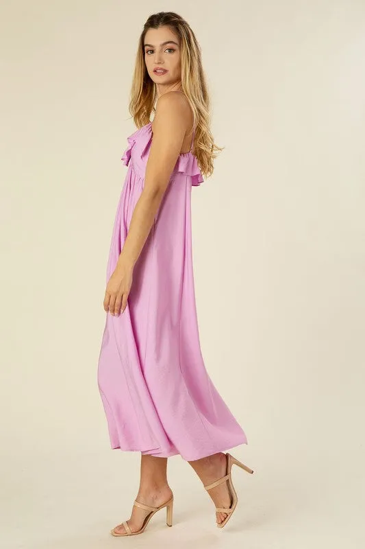 Lilac Regal Bohemian Maxi Dress With Ruffles
