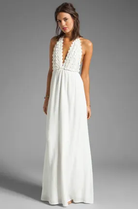 Lined Chiffon Long Dress With Flowers
