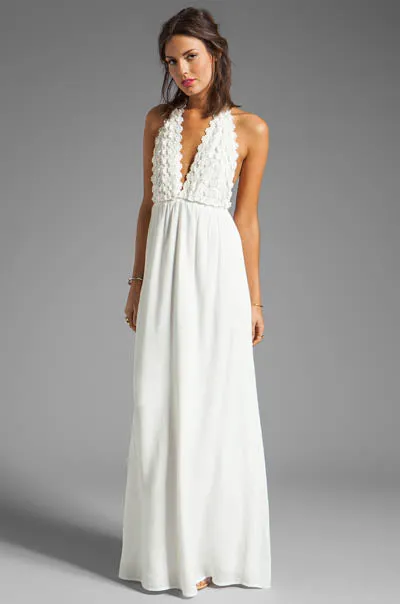 Lined Chiffon Long Dress With Flowers
