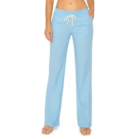 Linen Pants 32" Inseam Drawstring Smocked Waist Beach Pants - Powder Blue