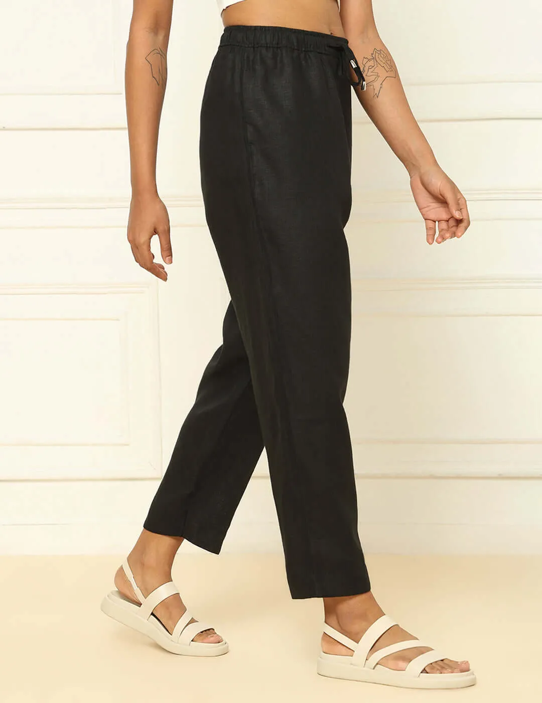 Linen Tapered Pants Black