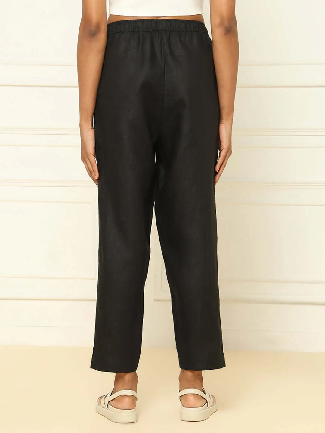 Linen Tapered Pants Black