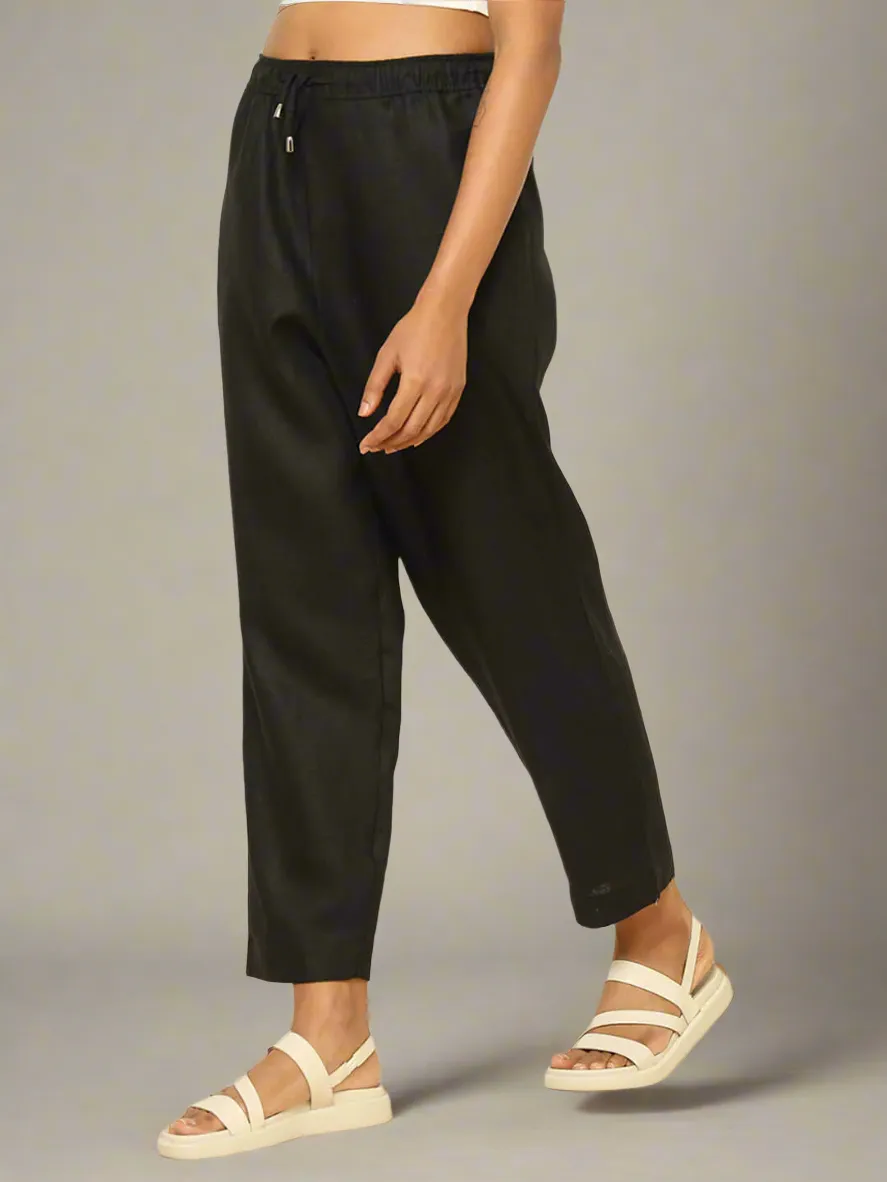 Linen Tapered Pants Black