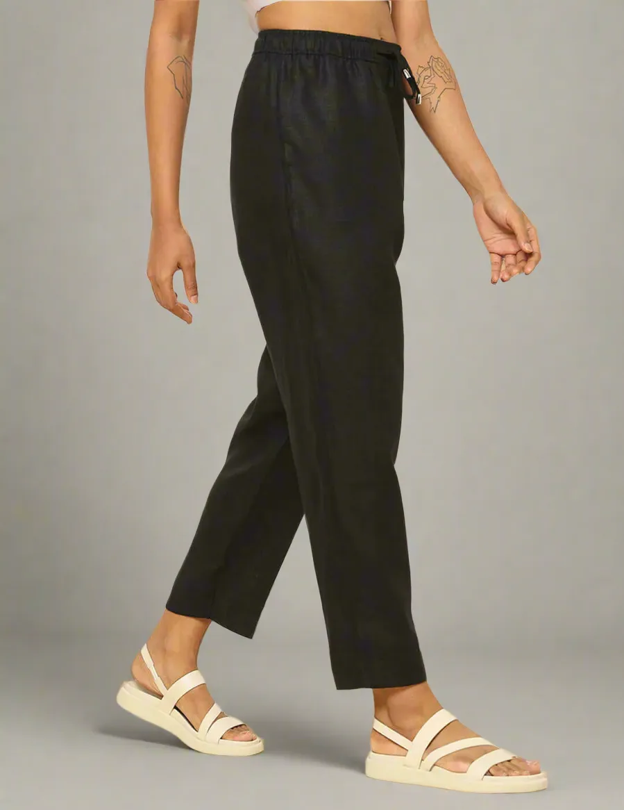 Linen Tapered Pants Black