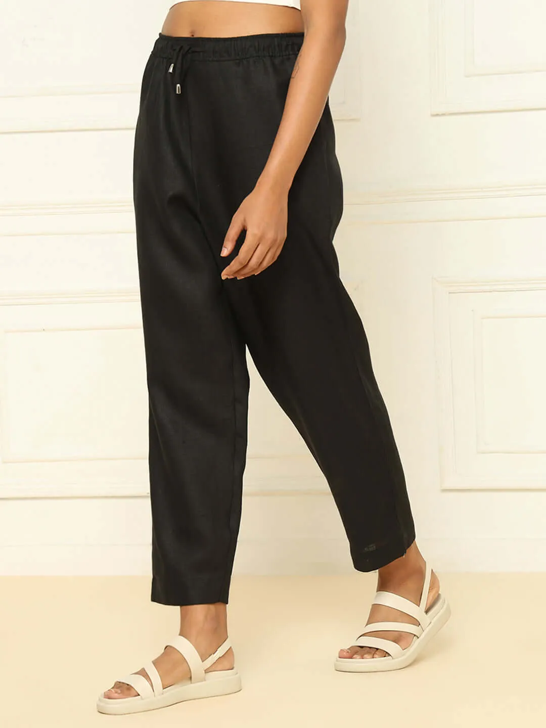 Linen Tapered Pants Black