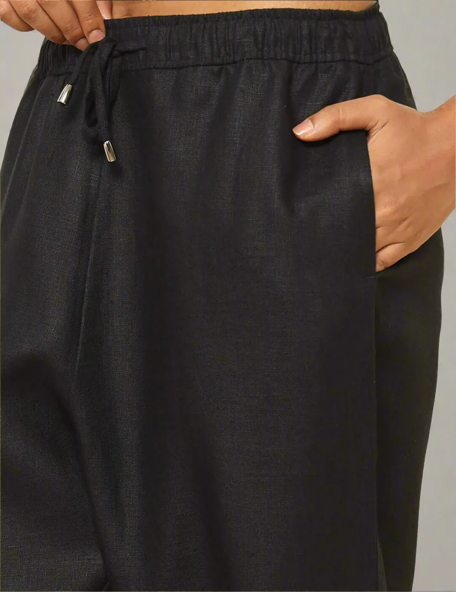 Linen Tapered Pants Black