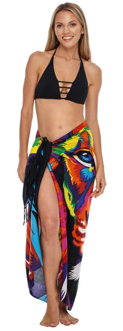 Lion Print Sarong Wrap - Beach Cover-Up by SHU-SHI